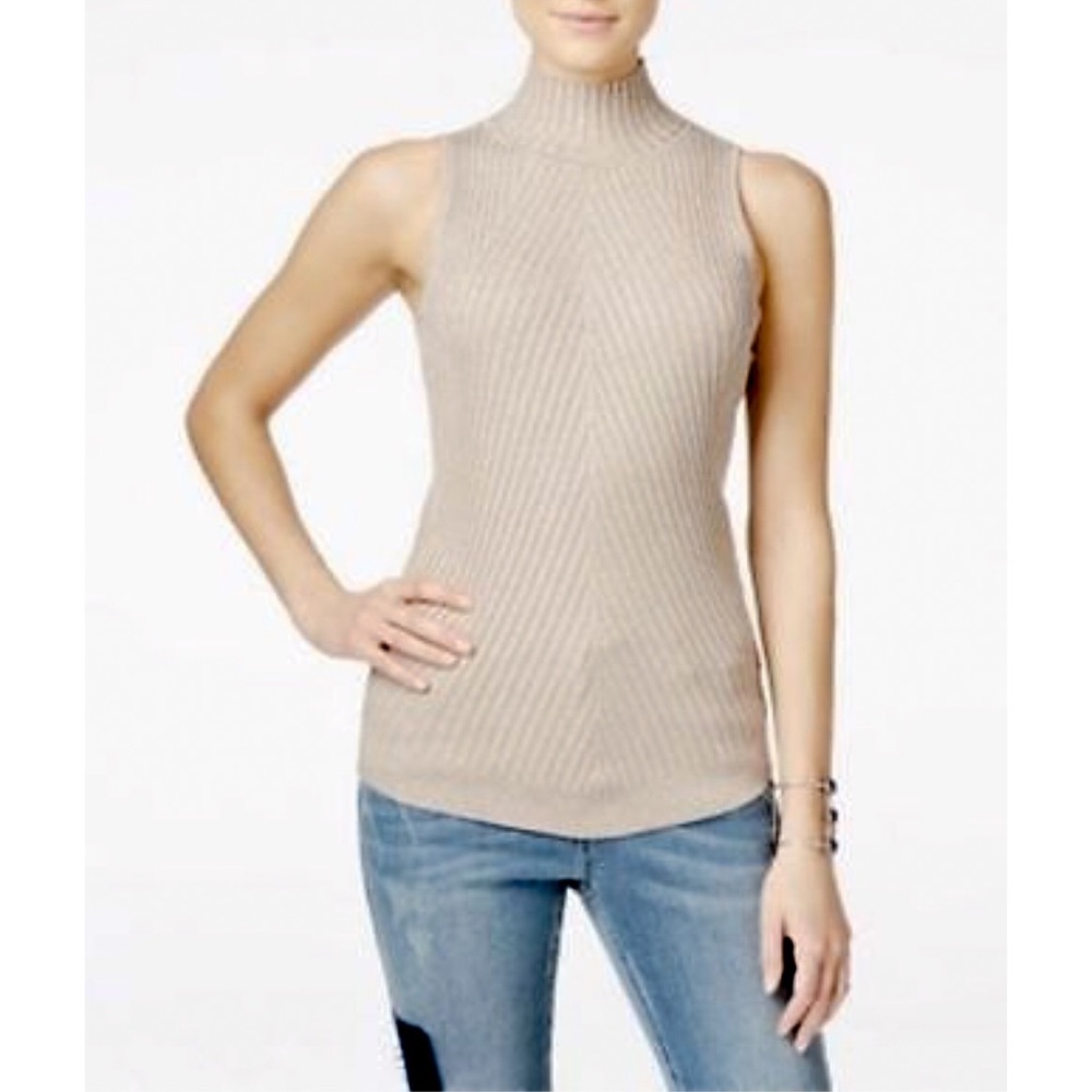 Tan Mock Neck Sleeveless Top